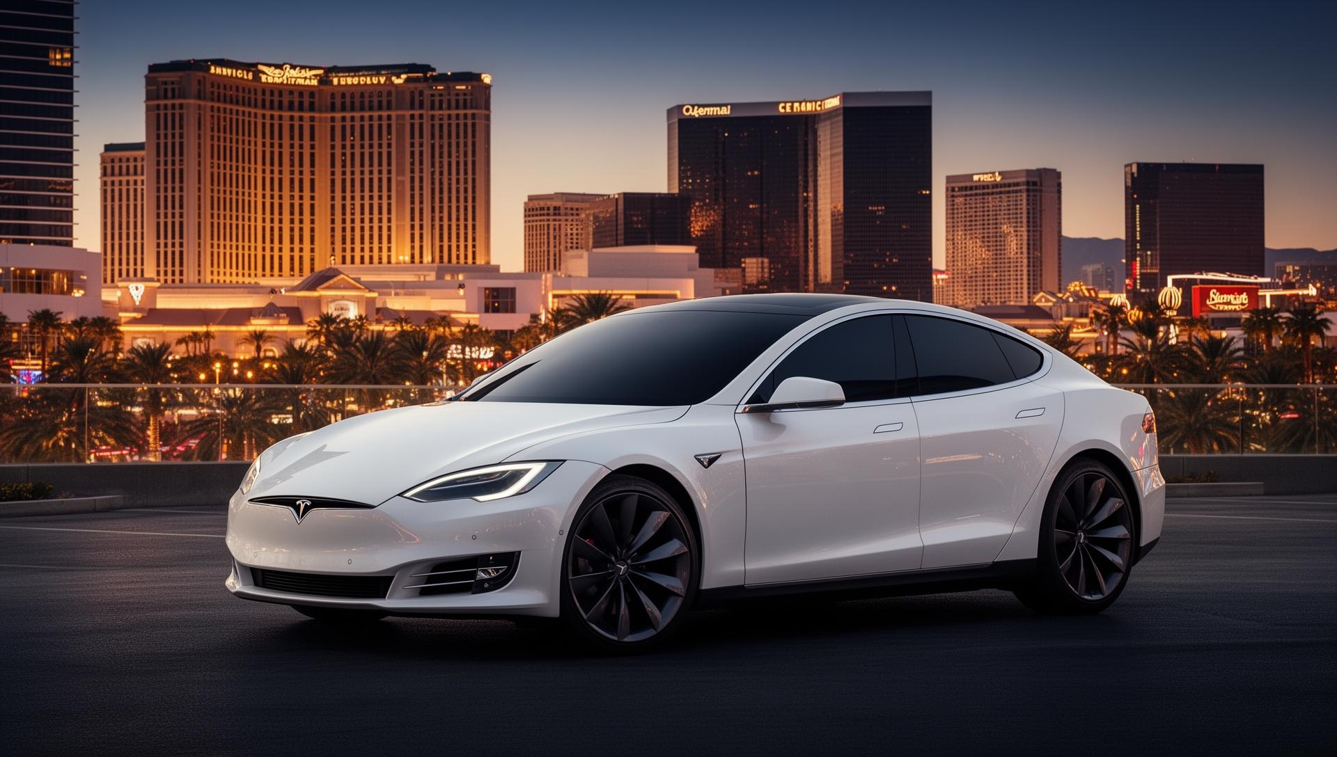 Tesla with ceramic window tint installed at Custom Addict Las Vegas